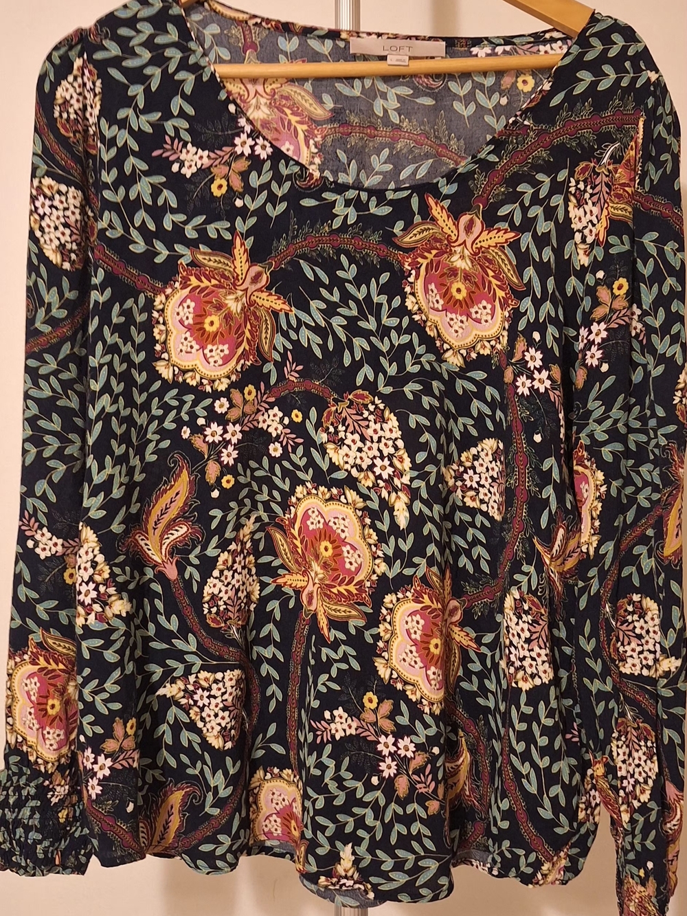 LOFT Navy Floral Paisley Top with Light Blue Leaves - Picture 2 of 6
